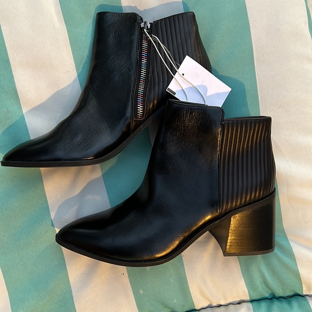 New!!! Zac Posen Tenesha Black Leather Heeled Ankle Boot Size 8.5 - Picture 6 of 14